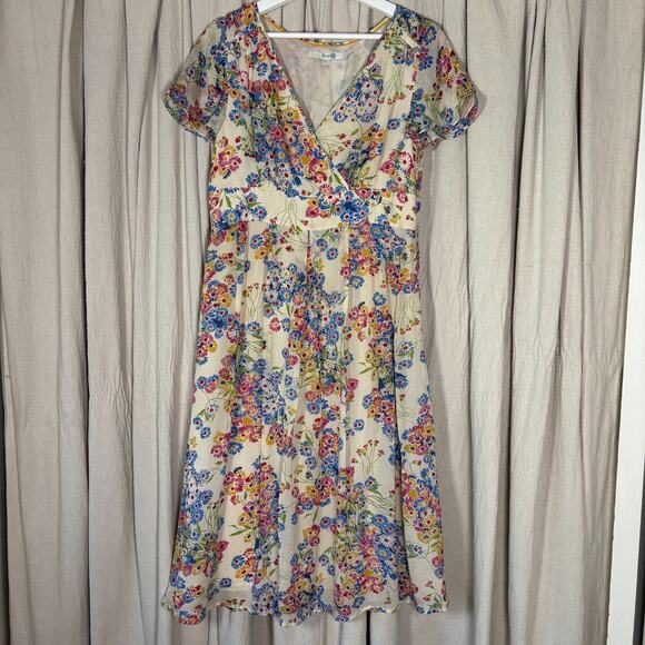 Boden Dresses & Skirts - Boden Wildflower Floral‎ Chiffon Dress V-Neck Flutter Sleeve 8L *small flaws*